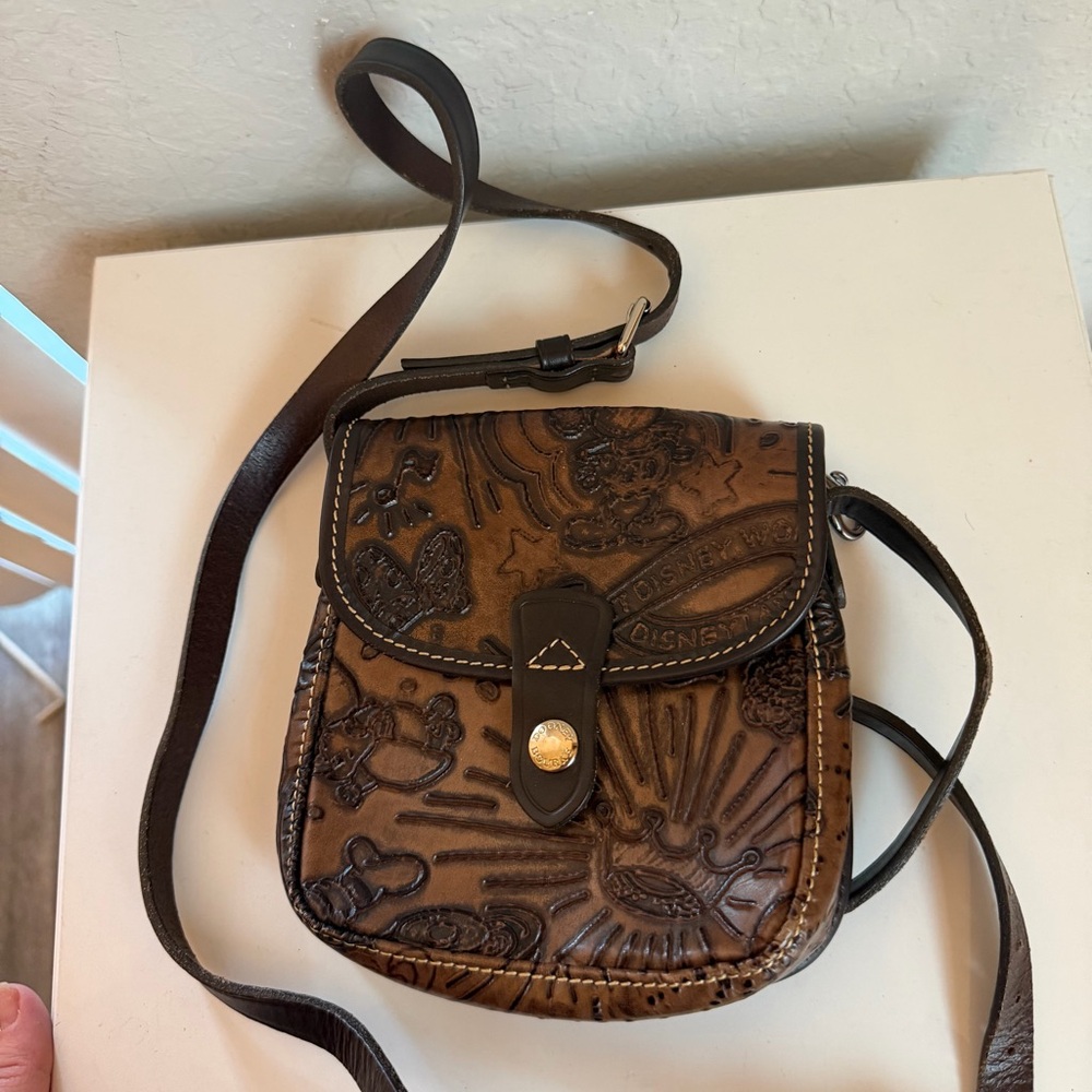 Walt Disney World Mickey Dooney & Bourke Brown Leather Embossed Crossbody Bag